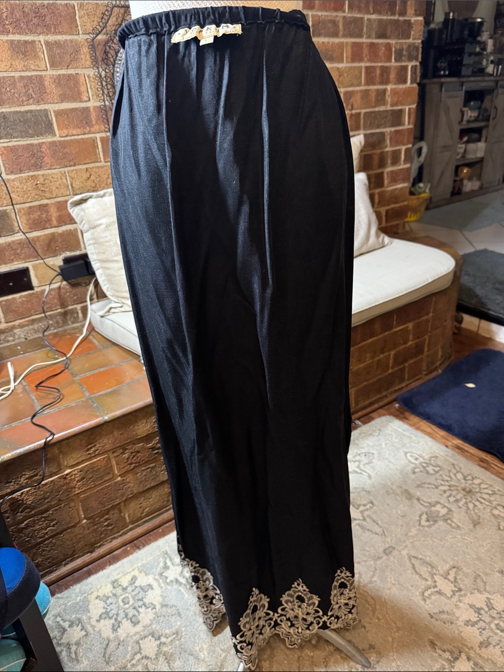 Double D Ranch Black Maxi Skirt with Gold Lace Hem
